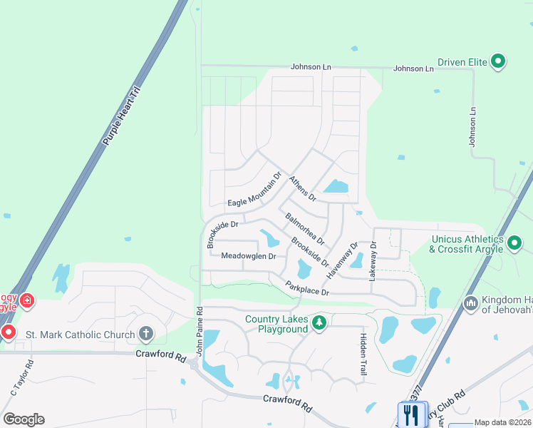 map of restaurants, bars, coffee shops, grocery stores, and more near 5717 Balmorhea Drive in Argyle