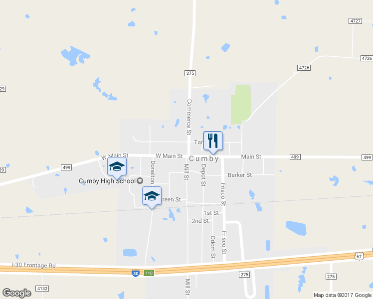 map of restaurants, bars, coffee shops, grocery stores, and more near 58 Commerce Street in Cumby