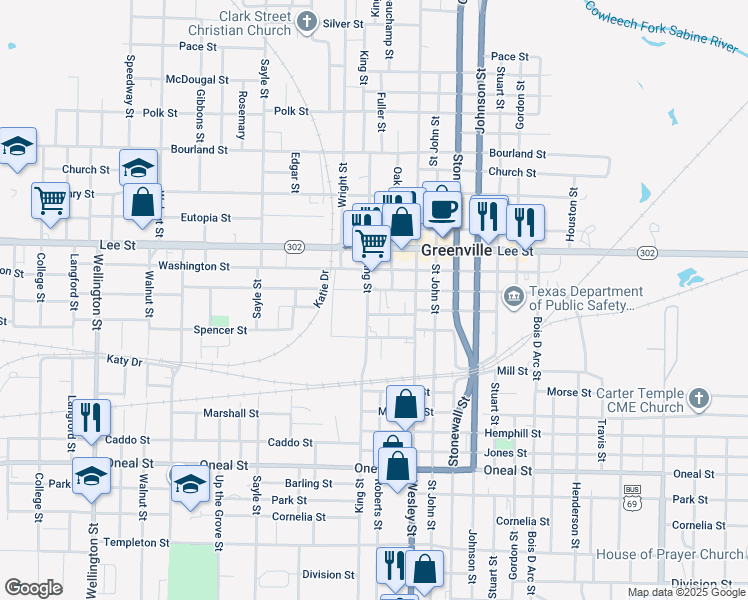 map of restaurants, bars, coffee shops, grocery stores, and more near 2709 King Street in Greenville