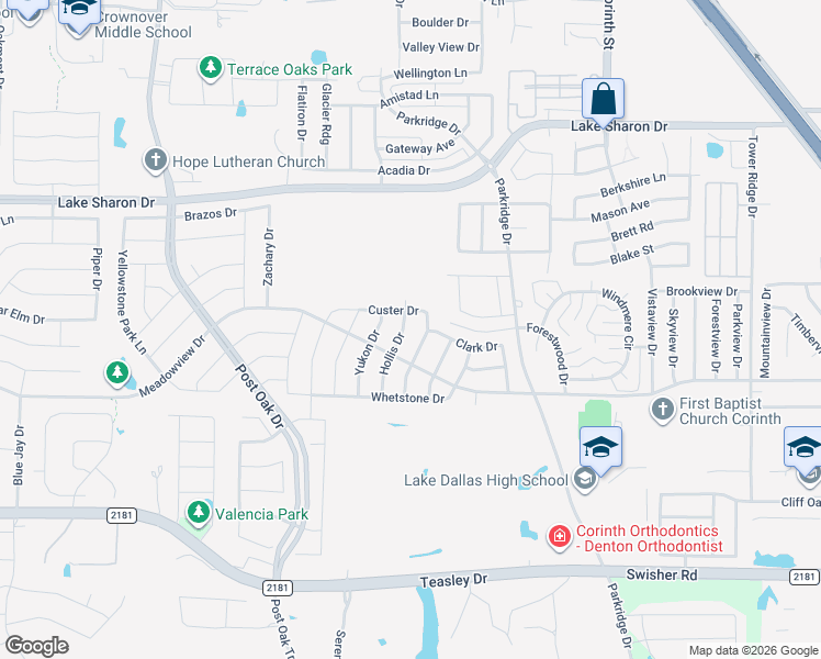 map of restaurants, bars, coffee shops, grocery stores, and more near 2804 Hollis Drive in Corinth
