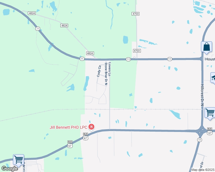 map of restaurants, bars, coffee shops, grocery stores, and more near 416 Stone Briar Drive North in Sulphur Springs