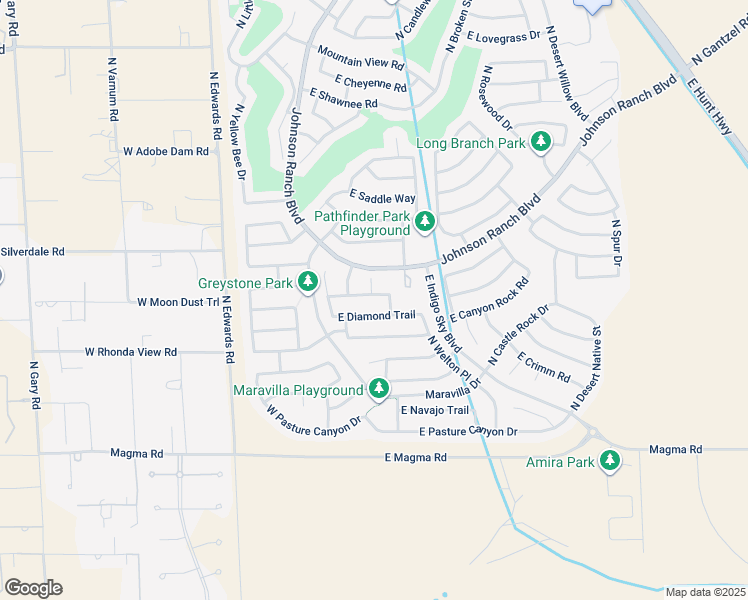 map of restaurants, bars, coffee shops, grocery stores, and more near 313 East Gold Dust Way in San Tan Valley