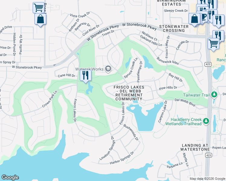 map of restaurants, bars, coffee shops, grocery stores, and more near 1564 Discovery Bay Drive in Frisco