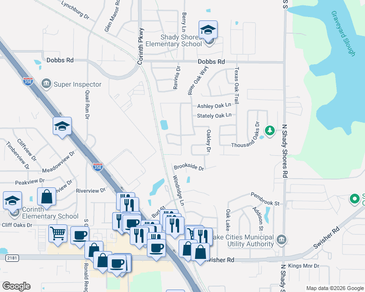 map of restaurants, bars, coffee shops, grocery stores, and more near 4404 Spanish Oak Circle in Corinth