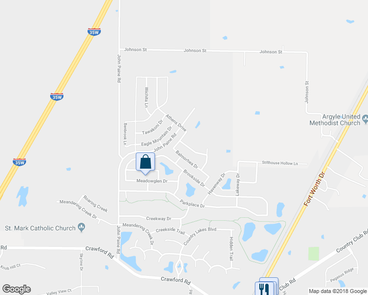 map of restaurants, bars, coffee shops, grocery stores, and more near 5709 Millers Creek Drive in Argyle