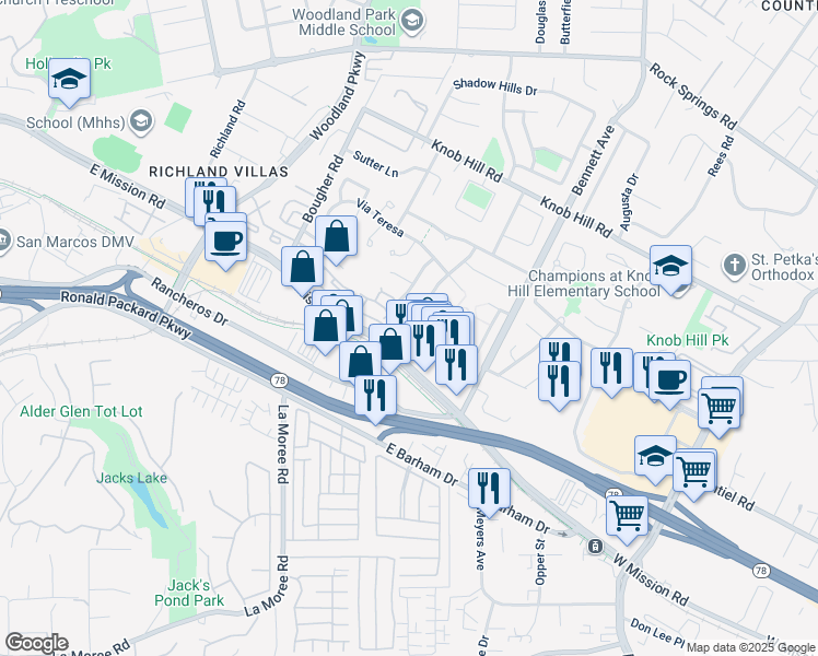 map of restaurants, bars, coffee shops, grocery stores, and more near 244 Cerco Rosado in San Marcos