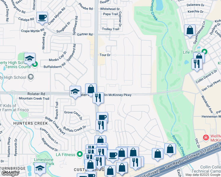 map of restaurants, bars, coffee shops, grocery stores, and more near 6370 Piper Glen in McKinney