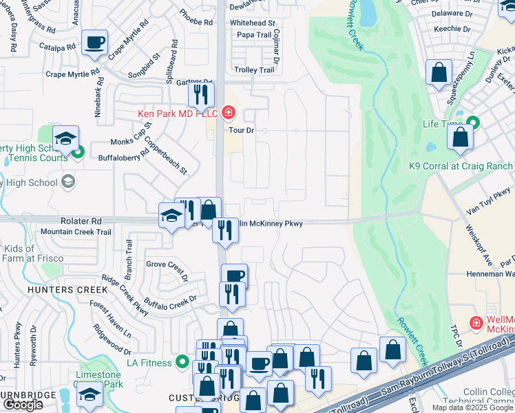 map of restaurants, bars, coffee shops, grocery stores, and more near 6370 Piper Glen in McKinney