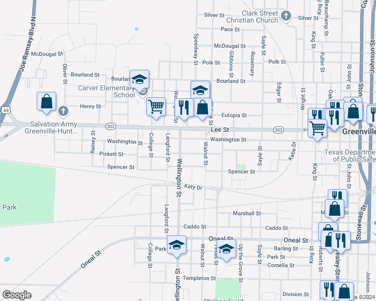 map of restaurants, bars, coffee shops, grocery stores, and more near 4010 Pickett Street in Greenville