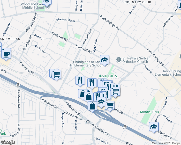 map of restaurants, bars, coffee shops, grocery stores, and more near 1592 Rambla Brisa in San Marcos