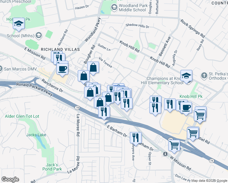 map of restaurants, bars, coffee shops, grocery stores, and more near 244 Cerco Rosado in San Marcos