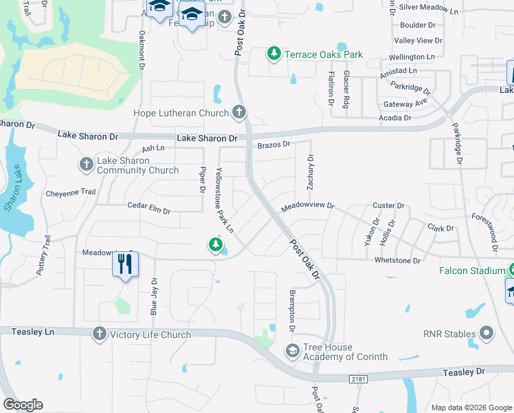 map of restaurants, bars, coffee shops, grocery stores, and more near 2068 Driskell Drive in Corinth