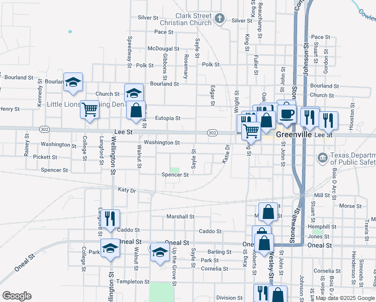 map of restaurants, bars, coffee shops, grocery stores, and more near 3512 Pickett Street in Greenville