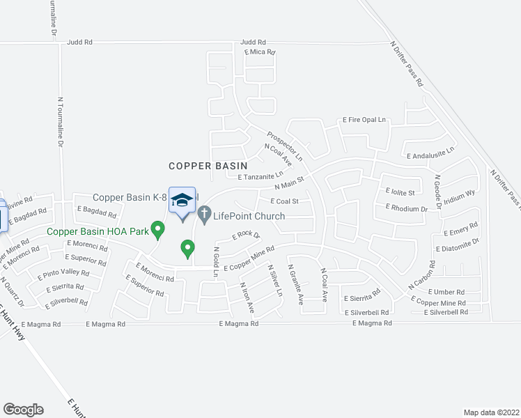 map of restaurants, bars, coffee shops, grocery stores, and more near 28573 North Dolomite Lane in San Tan Valley