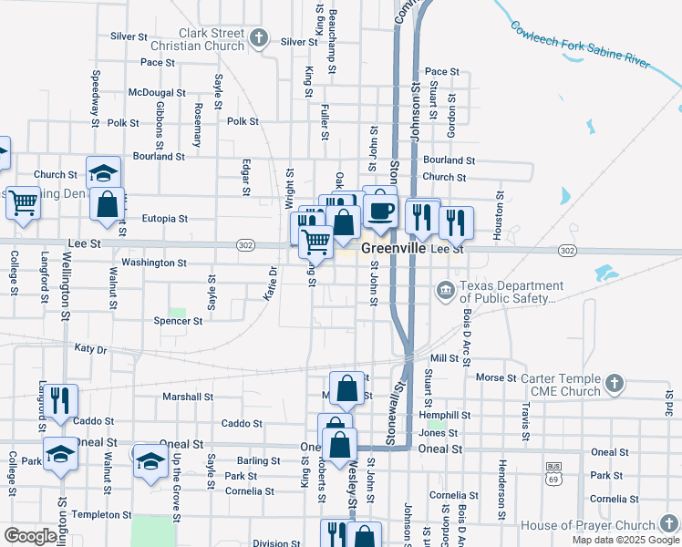 map of restaurants, bars, coffee shops, grocery stores, and more near in Greenville