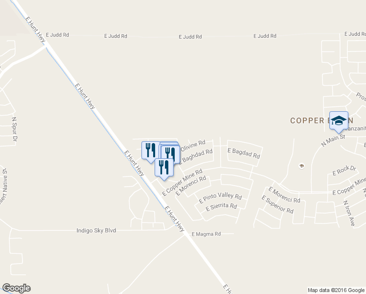 map of restaurants, bars, coffee shops, grocery stores, and more near 28597 North Crystal Drive in Queen Creek