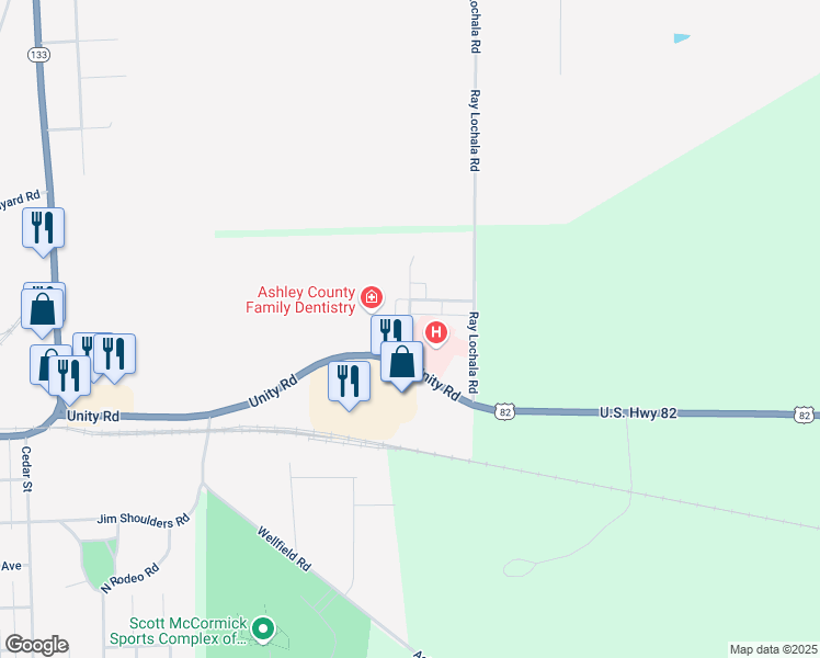 map of restaurants, bars, coffee shops, grocery stores, and more near Fred Lagrone Drive in Crossett