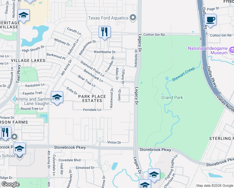map of restaurants, bars, coffee shops, grocery stores, and more near 4349 Sapphire Drive in Frisco
