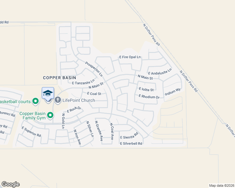 map of restaurants, bars, coffee shops, grocery stores, and more near 4621 East Sodalite Street in San Tan Valley