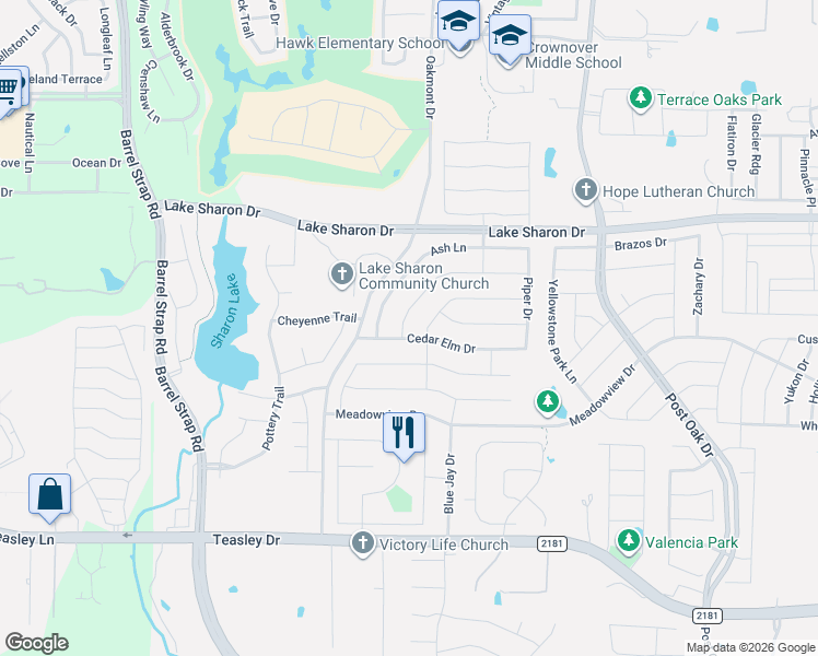 map of restaurants, bars, coffee shops, grocery stores, and more near 1502 Nightingale Lane in Corinth