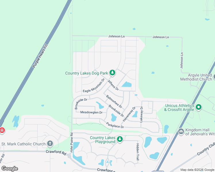 map of restaurants, bars, coffee shops, grocery stores, and more near 5712 Granbury Drive in Argyle