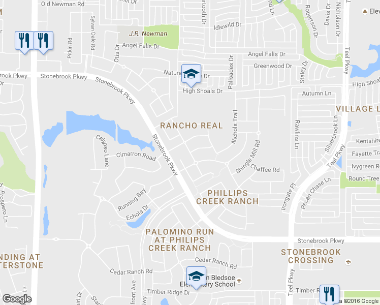 map of restaurants, bars, coffee shops, grocery stores, and more near 1515 Campbell Court in Frisco