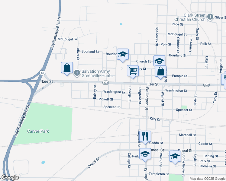 map of restaurants, bars, coffee shops, grocery stores, and more near 4504 Washington Street in Greenville