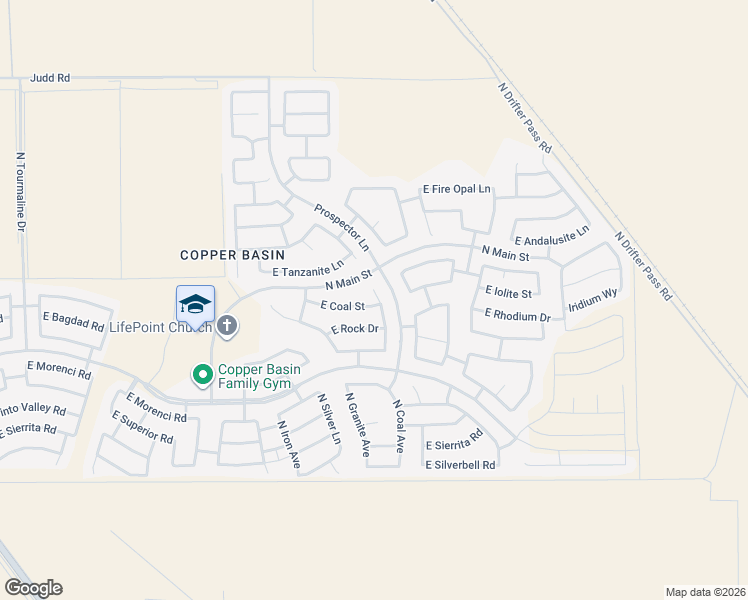 map of restaurants, bars, coffee shops, grocery stores, and more near 4364 East Coal Street in San Tan Valley