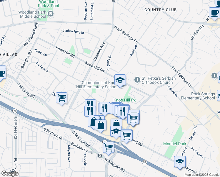 map of restaurants, bars, coffee shops, grocery stores, and more near 1591-1607 Rambla Puesta in San Marcos