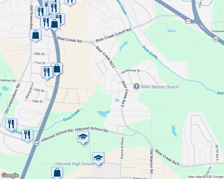 map of restaurants, bars, coffee shops, grocery stores, and more near 7237 Red Maple Circle in Tuscaloosa