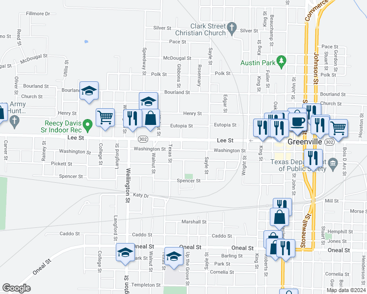 map of restaurants, bars, coffee shops, grocery stores, and more near 3620 Washington Street in Greenville