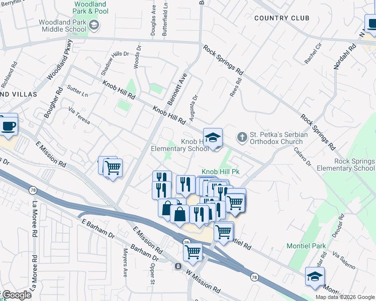 map of restaurants, bars, coffee shops, grocery stores, and more near 1591 Rambla Puesta in San Marcos