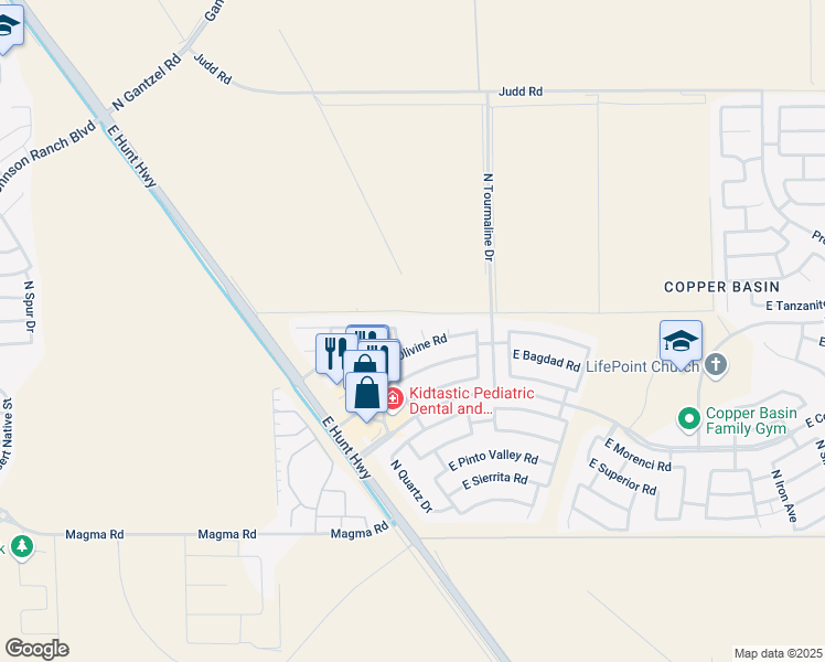 map of restaurants, bars, coffee shops, grocery stores, and more near 28656 North Zircon Court in San Tan Valley