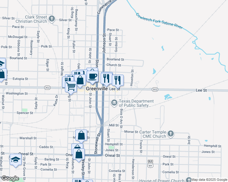 map of restaurants, bars, coffee shops, grocery stores, and more near 2317 Lee Street in Greenville