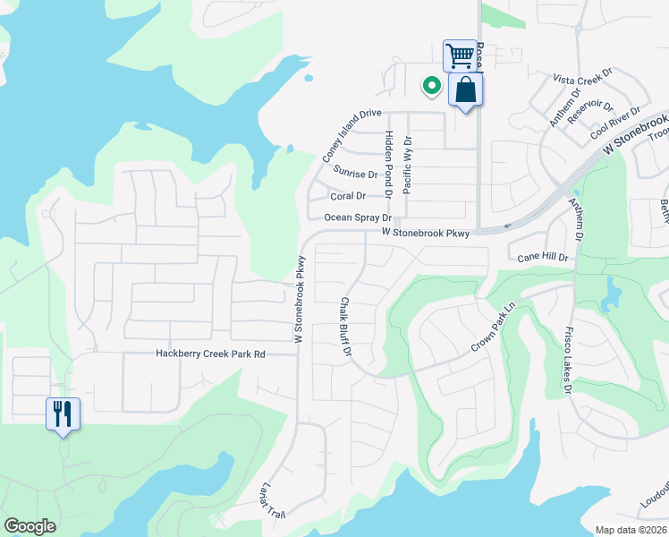 map of restaurants, bars, coffee shops, grocery stores, and more near 3181 Lazy Rock Lane in Frisco