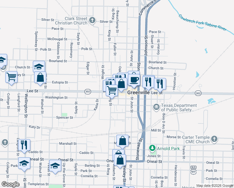 map of restaurants, bars, coffee shops, grocery stores, and more near in Greenville
