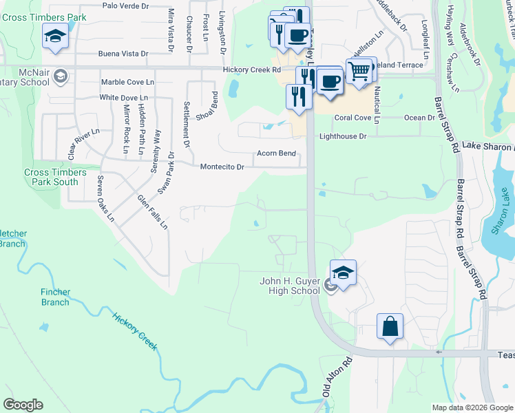 map of restaurants, bars, coffee shops, grocery stores, and more near 1990 Old Alton Drive in Denton
