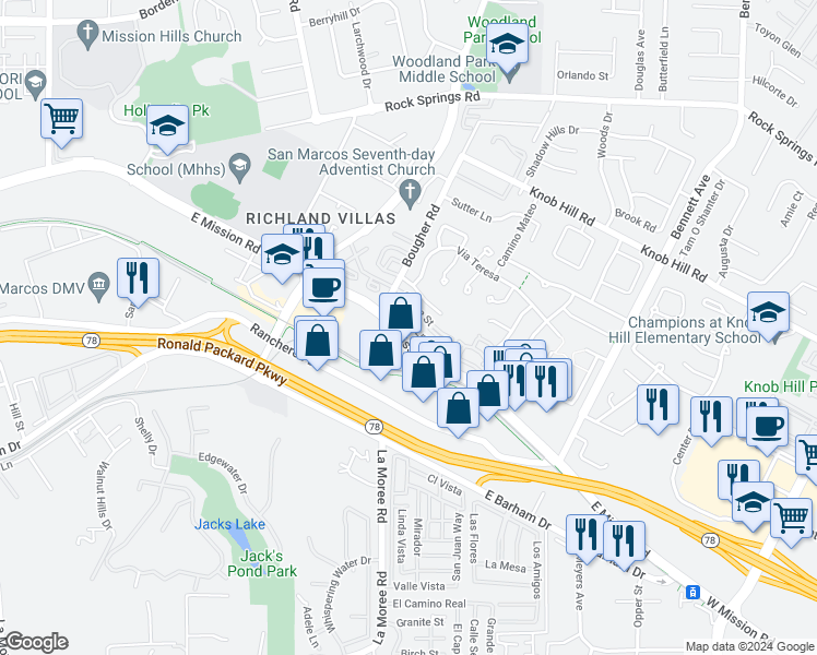 map of restaurants, bars, coffee shops, grocery stores, and more near 1121 Arbor Lane in San Marcos