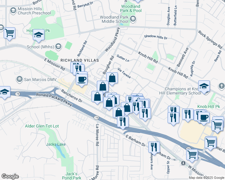 map of restaurants, bars, coffee shops, grocery stores, and more near 1149 Privet Street in San Marcos