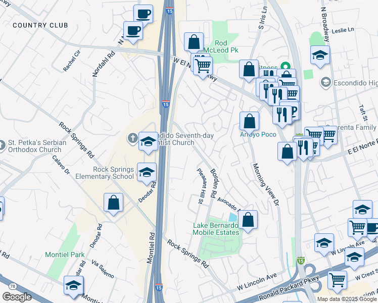 map of restaurants, bars, coffee shops, grocery stores, and more near 902 Homestead Place in Escondido