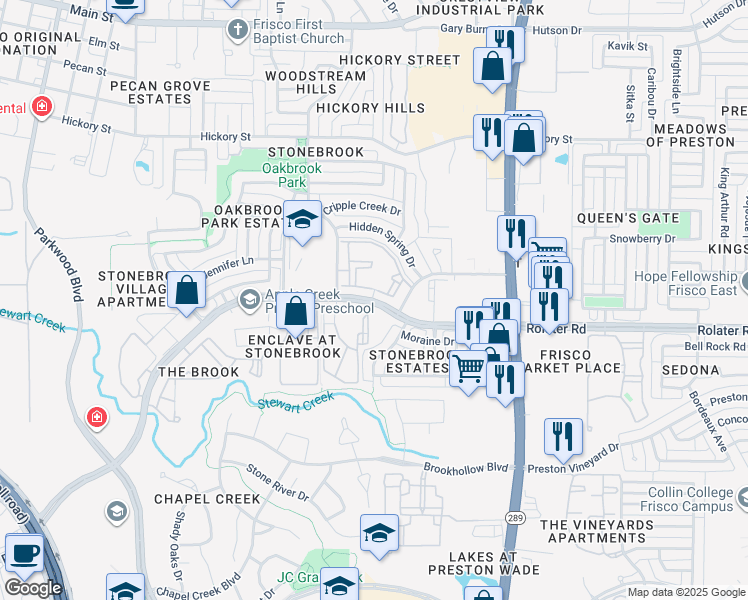 map of restaurants, bars, coffee shops, grocery stores, and more near 8420 Stonebrook Parkway in Frisco