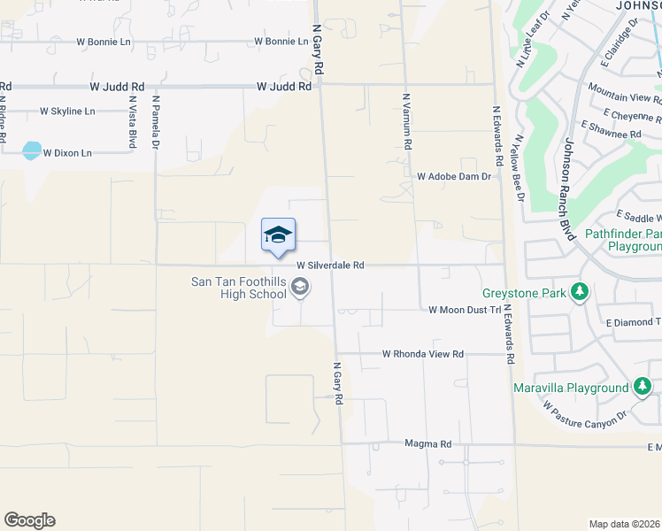 map of restaurants, bars, coffee shops, grocery stores, and more near 27993 North Gary Road in Queen Creek