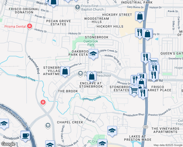 map of restaurants, bars, coffee shops, grocery stores, and more near 8063 Stonebrook Parkway in Frisco