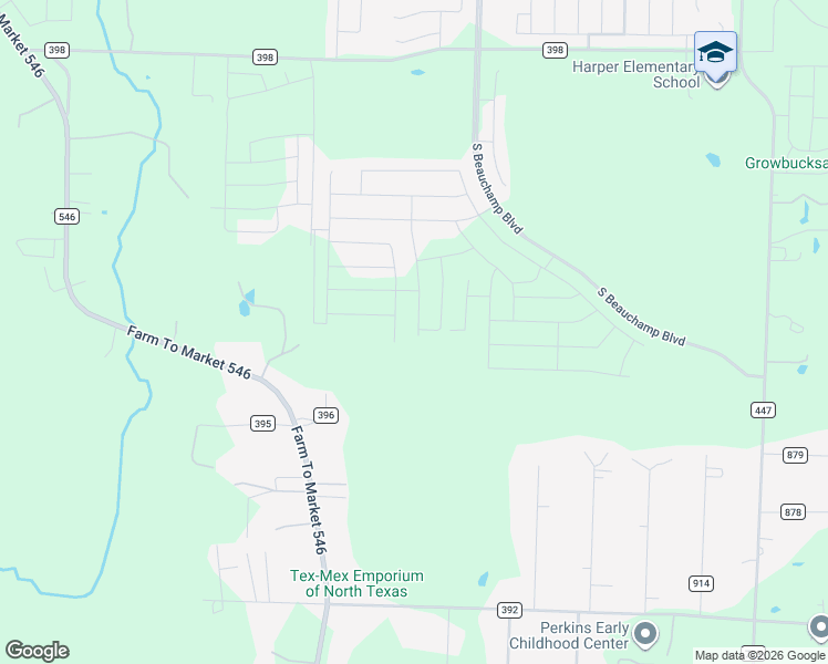 map of restaurants, bars, coffee shops, grocery stores, and more near 7599 County Road 396 in Princeton