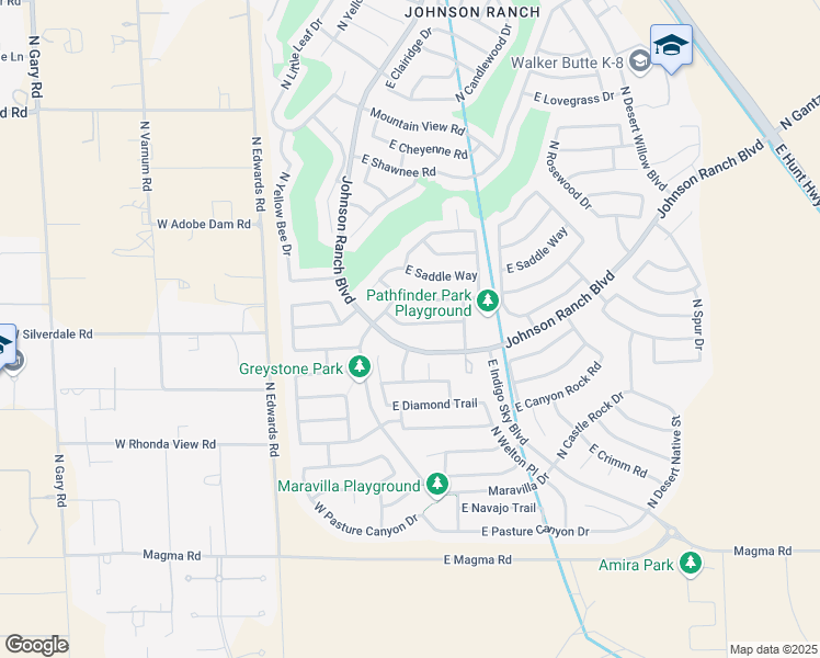 map of restaurants, bars, coffee shops, grocery stores, and more near 233 East Dry Creek Road in San Tan Valley