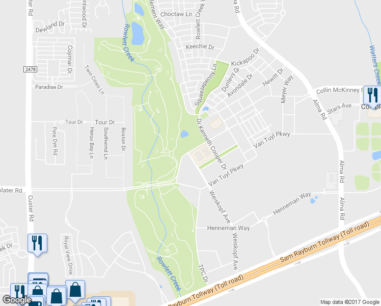 map of restaurants, bars, coffee shops, grocery stores, and more near 7951 Collin McKinney Parkway in McKinney