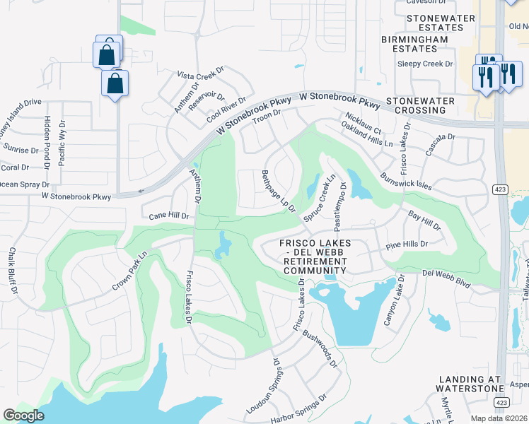 map of restaurants, bars, coffee shops, grocery stores, and more near 7135 Maumee Valley Court in Frisco