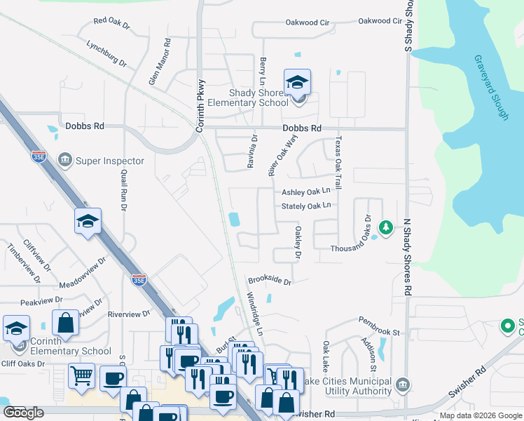 map of restaurants, bars, coffee shops, grocery stores, and more near 2709 Wandering Oak Drive in Corinth