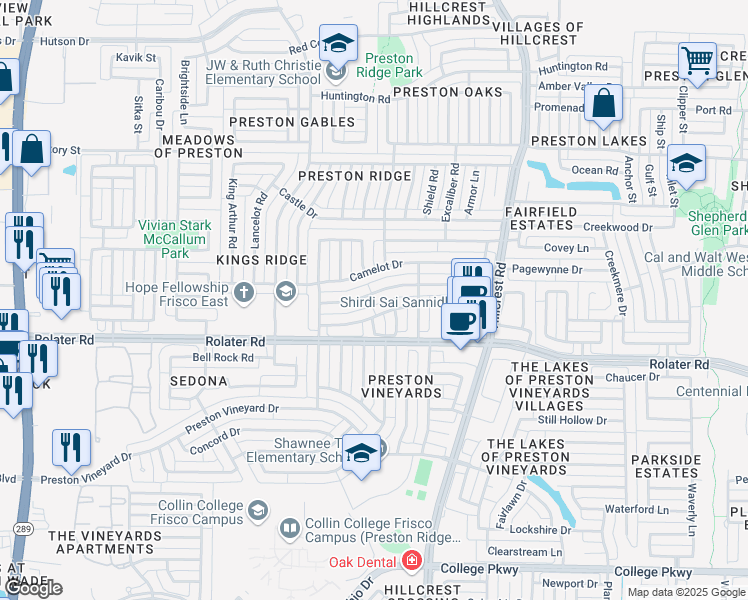 map of restaurants, bars, coffee shops, grocery stores, and more near 10419 Ambergate Lane in Frisco