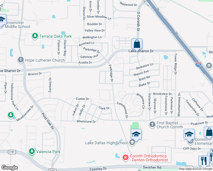 map of restaurants, bars, coffee shops, grocery stores, and more near 2710 Warwick Drive in Corinth